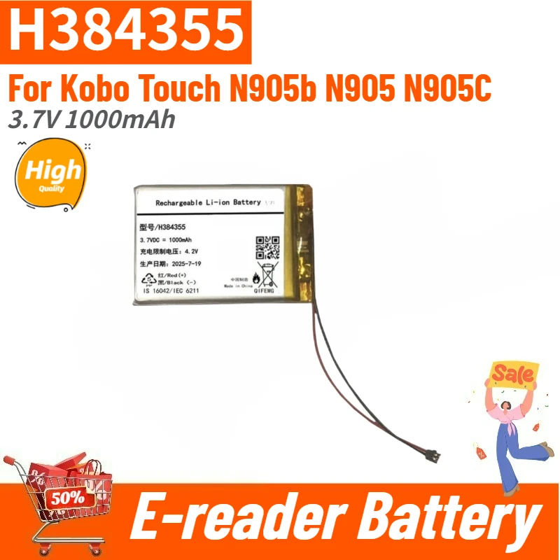 

High Quality H384355 E-reader Battery 3.7V 1000mAh For Kobo Touch N905b N905 N905C Brand New Replacement Battery
