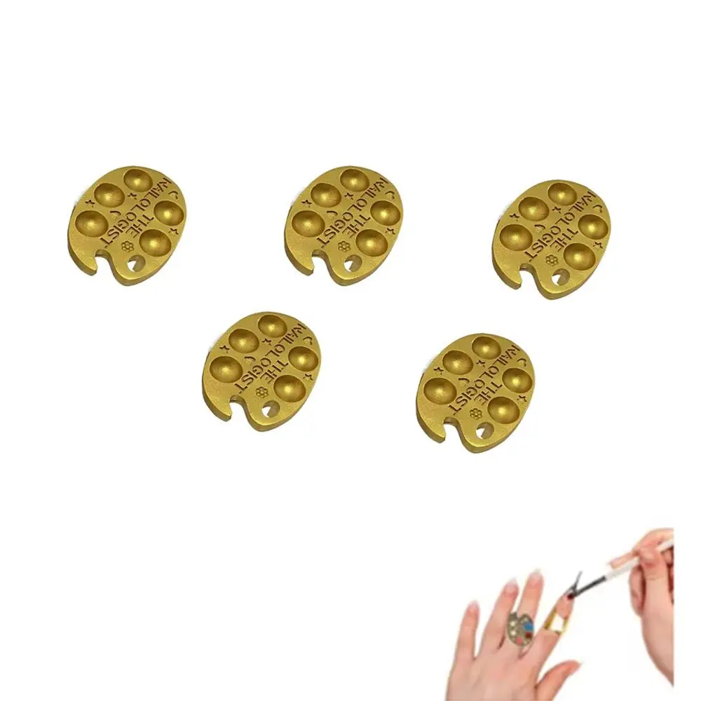 

5Pcs Mini Wearable Finger Fingertip Gold Resin Nail Paint Art Palette DIY Nail Art Palette Ring Women