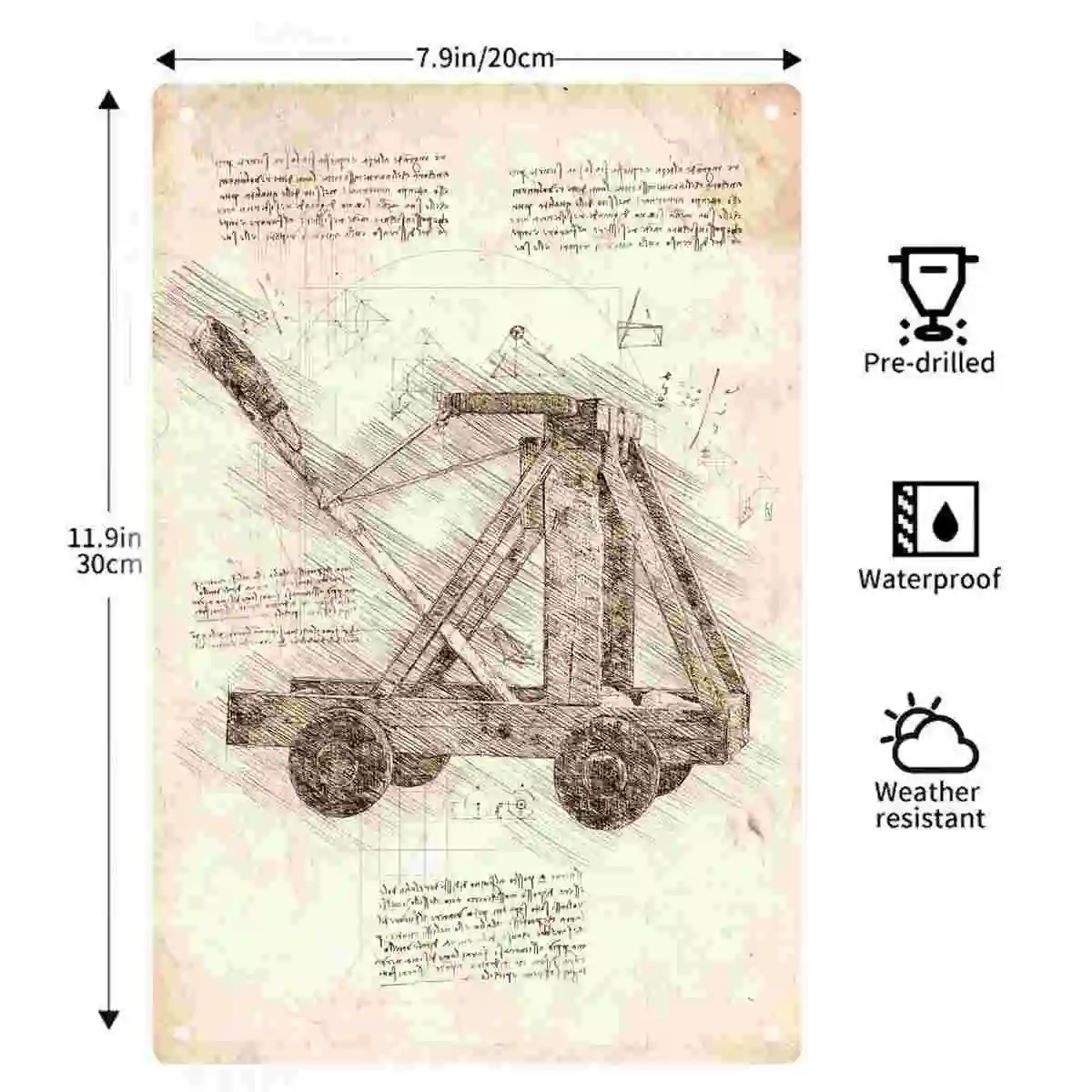 2D FLAT 1pc Vintage Da Vinci Style Catapult Sketch Wall Art Decoration for Home Office Study Bedroom And Gallery