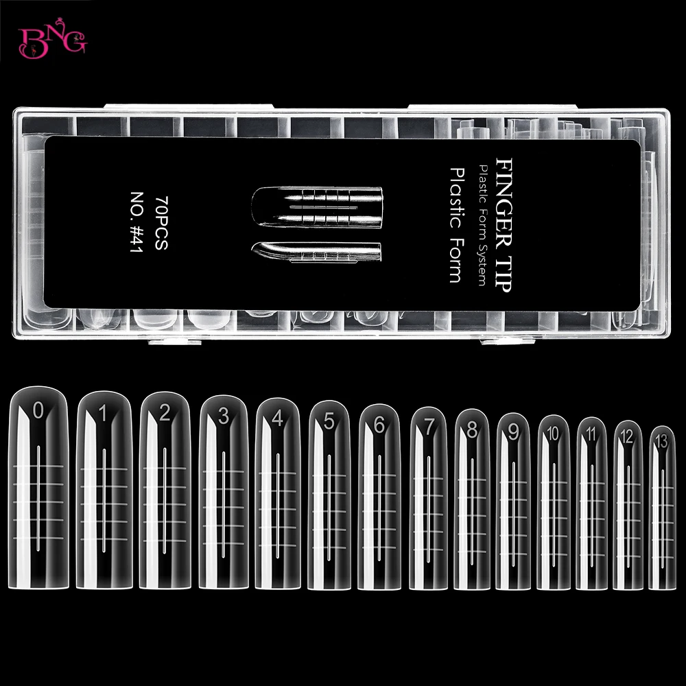 

BNG 70Pcs Dual Nail Forms Poly Gel Nail Molds Square Clear Full Cover Nail Tips Extension Forms 14 Sizes for Gel Manicure