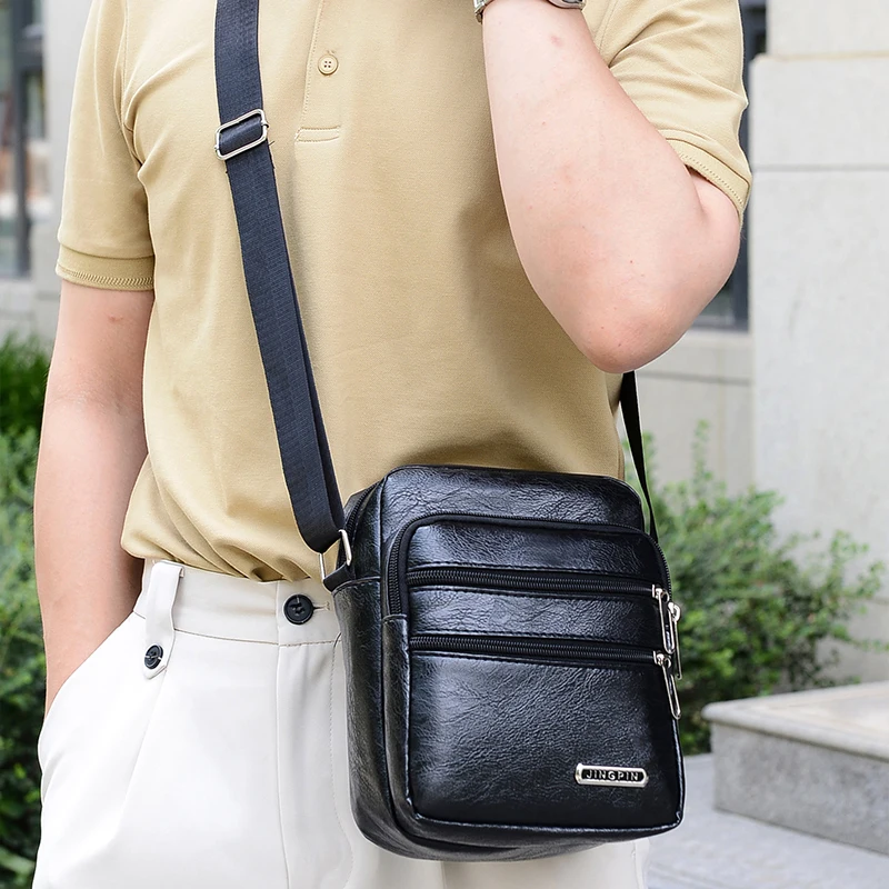 Men's PU Leather Messenger Crossbody Sling Bag - Large Capacity Multifunctional Shoulder Bag for Casual Travel Work