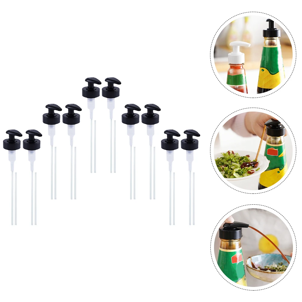 

10 Sets Oyster Sauce Squeezer Pump for Bottle Plastic Nozzle Pressure Head Dispenser Black Travel