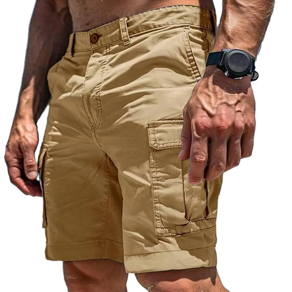 Plus Size Men Cargo Shorts Summer Buttons Zipper Knee-length Shorts With Multi Pockets Outdoor Casual Beach Shorts Work