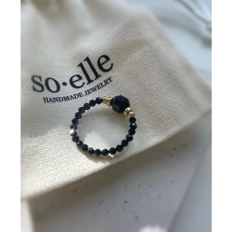 Black tourmaline agate ring: Protected by gold-plated healing crystal - view 3