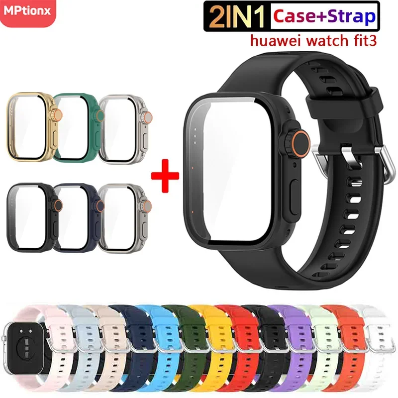 Siliconen band voor Huawei Watch Fit 3-band met hoesje Screenprotector Upgrade naar Ultra2-cover voor Huawei Fit 3-polsaccessoires