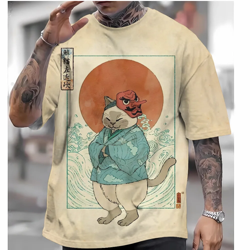 Japanese Style T-Shirt For Men Ukiyo-e Graphic T Shirts 3D Print Tees Short Sleeve T Shirts Oversized Men's Clothing Tops Summer