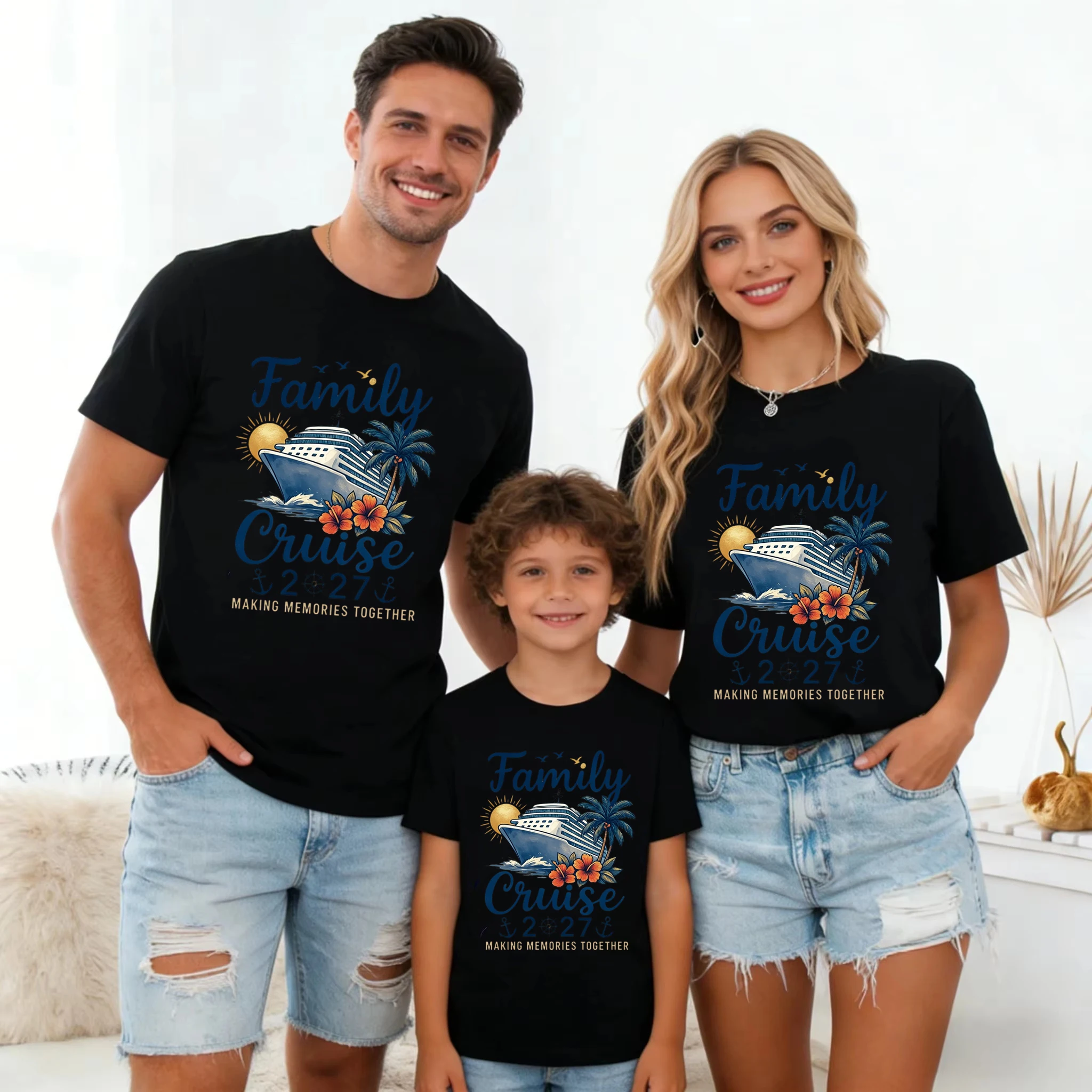 Family Cruise 2027 Making Memories Together Printed T Shirt Cruise Famliy Matching T-Shirt Summer Short Sleeve T-Shirt Tops