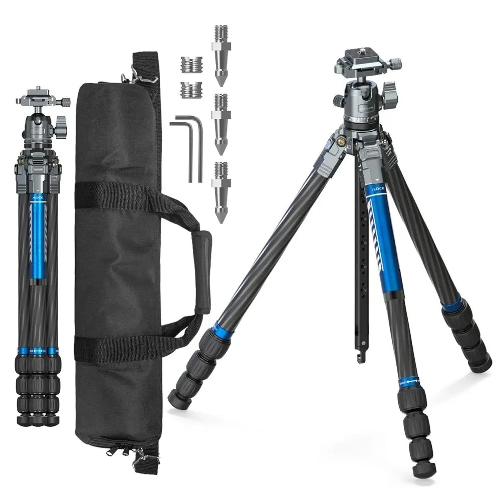 150cm Carbon Fiber Tripod Travel Tripod wi 360 Adjustable Ballhead 1/4 Quick Release Plate for DSLR Camera Photo Video