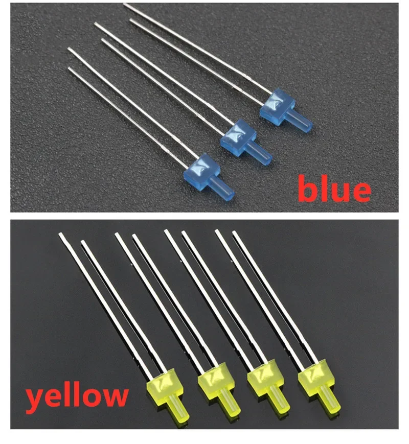 Diodes électroluminescentes multicolores à dessus plat de 2mm, 100 pièces, rouges, jaunes, bleues, vertes, F2, hautes jambes plates longues