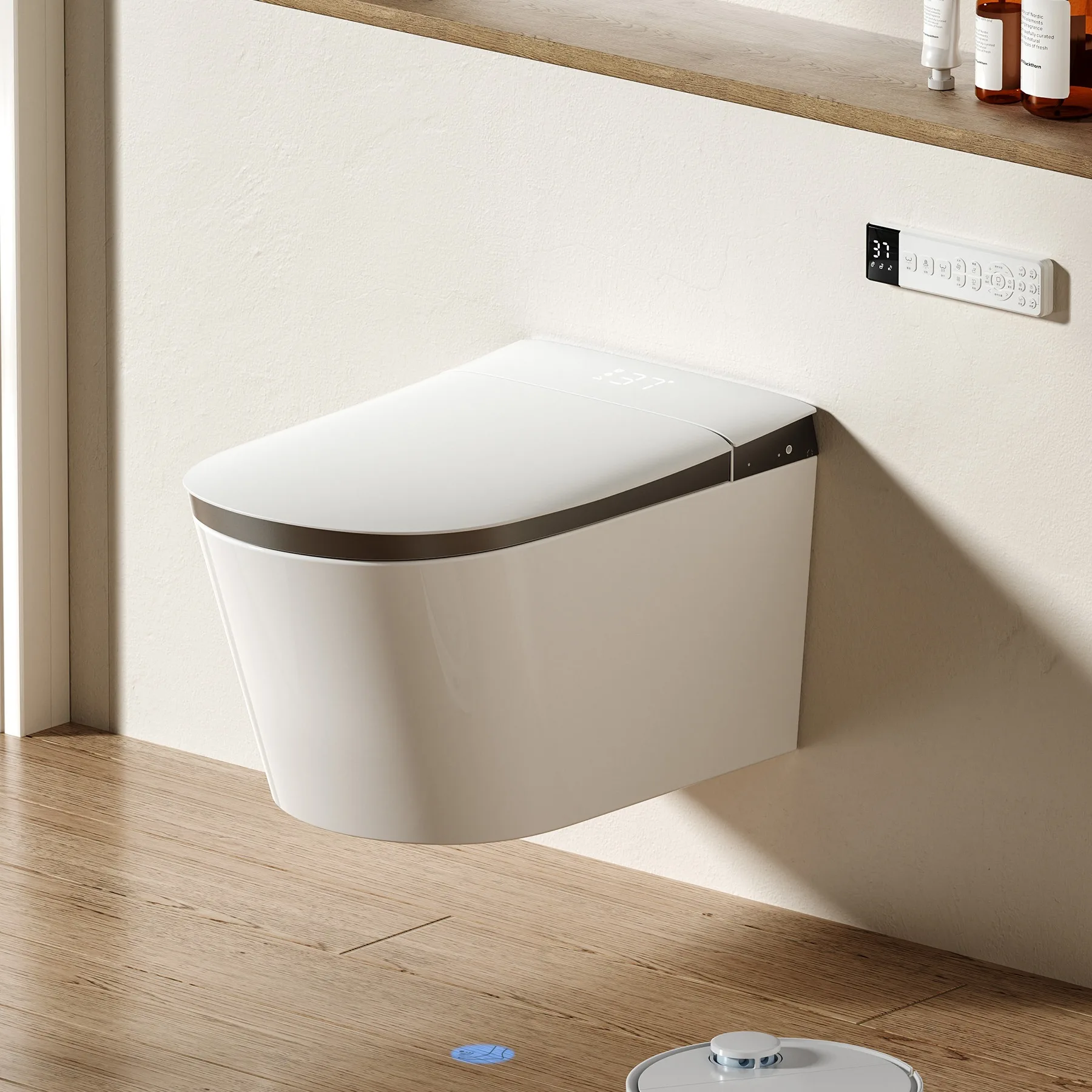 American European Standard Wall-hung Smart Toilet New Design Bright White Ceramic Bathroom Ware P-trap Drainage Elongated Bowl
