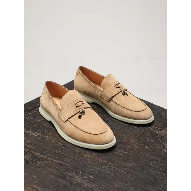 

Summer Suede Loafers Genuine Leather Men Shoes Breathable Slip on Casual Driving Shoes