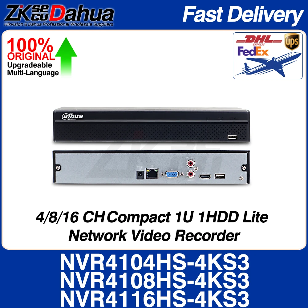 Dahua NVR4104HS-4KS3 NVR4108HS-4KS3 NVR4116HS-4KS3 4/8/16CH Compact 1U 1HDD Lite Network Video Recorder AI by Recorder SMD Plus