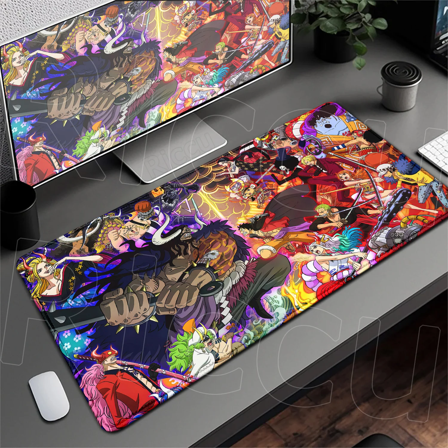 Grey Comic Style L-Luffy Large Mousepad Non-slip Gaming Accessories XXL Rubber Office Extend Deskmat O-One PieceS Anime Keyboard
