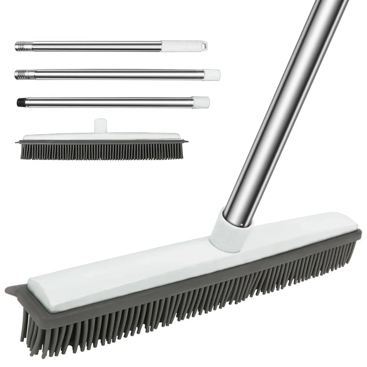

Rubber Broom Carpet Rake with Squeegee Adjustable length for Pet Hair Fur Remover Broom for Fluff Carpet Hardwood Floor No Scra