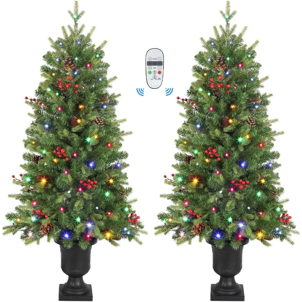 

2 Packs 4 FT Prelit Artificial Christmas Tree with Colored LED Changing Lights, Mini Entrances Lighted Tree with Timer