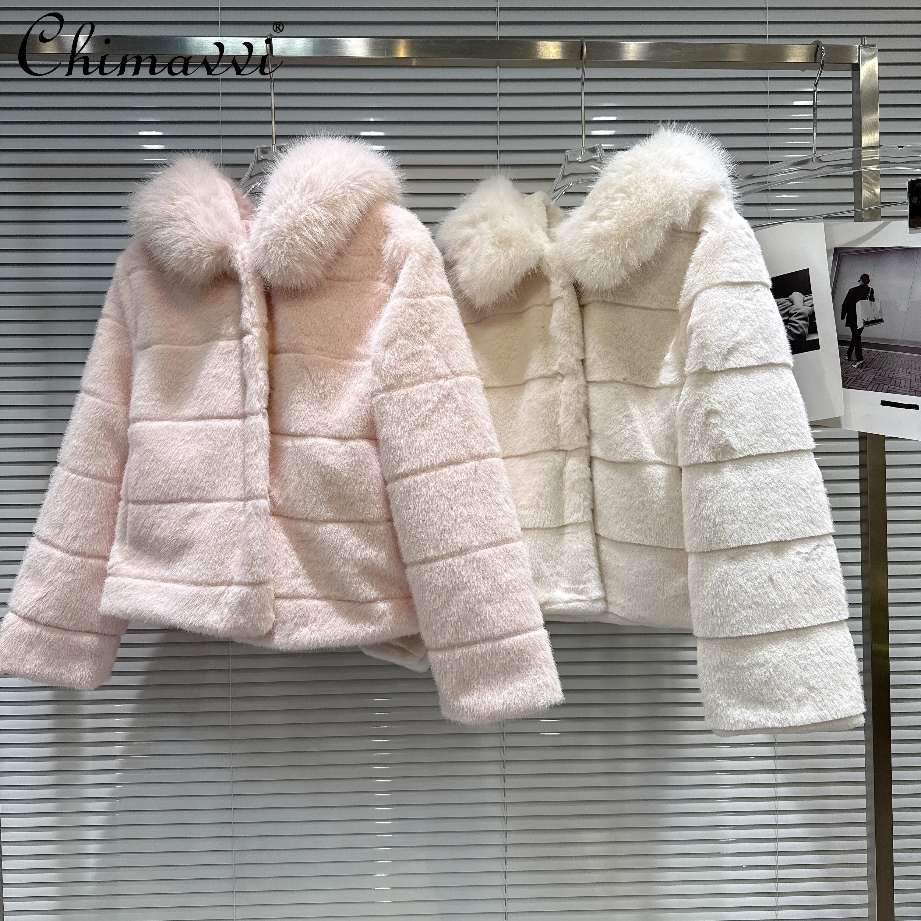 

Korean Style Elegant Sweet Temperament Fluffy Hooded Single-Breasted Loose Casual Thick Warm Faux Fur Short Coat Women Winter