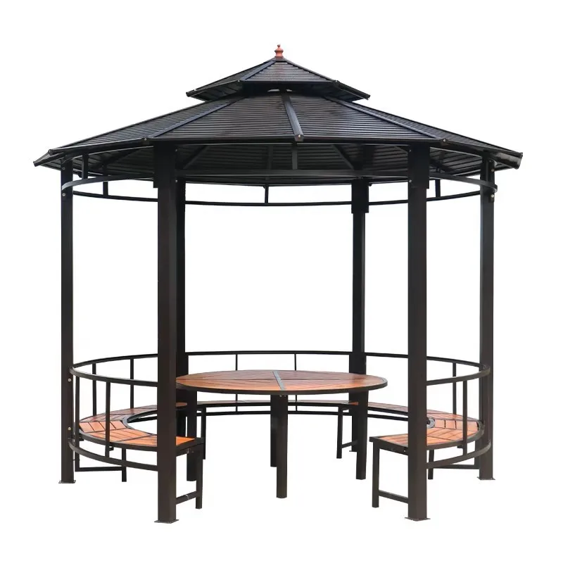 Outdoor circular garden courtyard, simple hexagonal pavilion sunshade