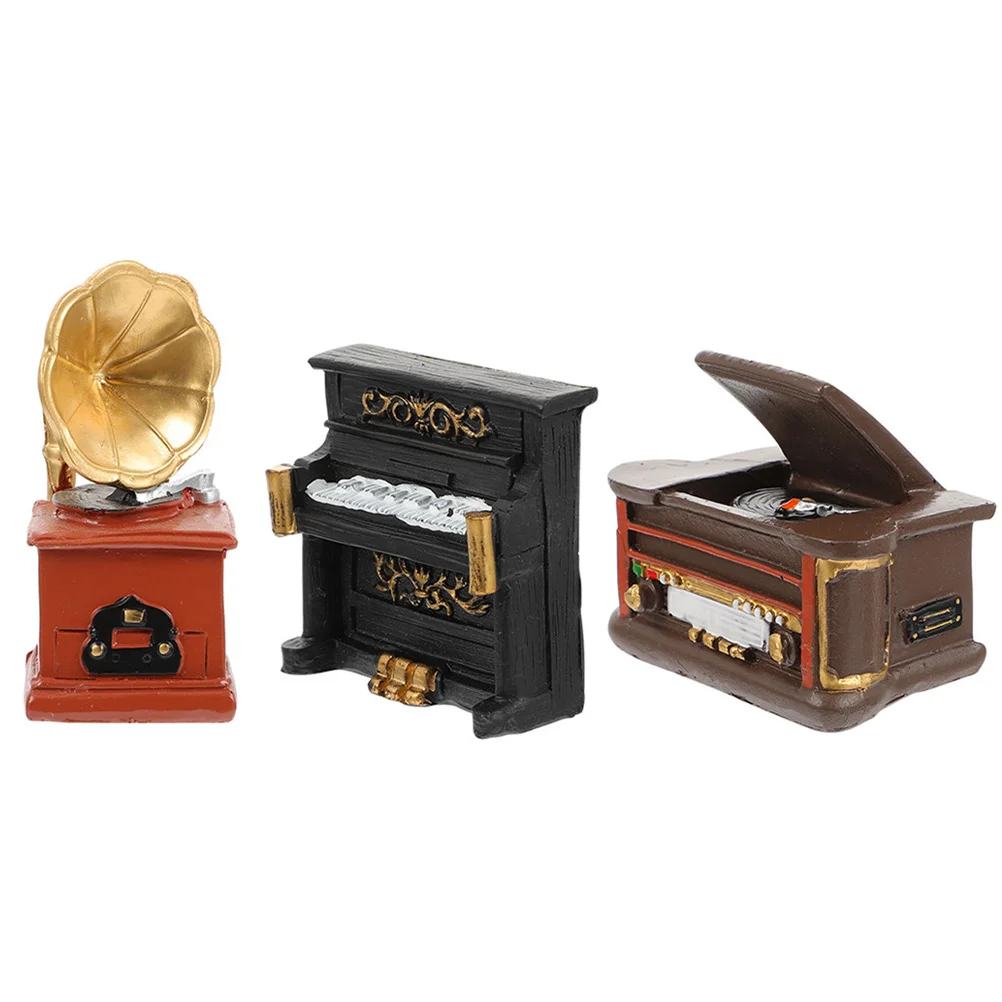 

3Pcs Mini Vintage Gramophone Retro Piano Desktop Decoration Compact Retro Player Ideal for Home Cafe Office Table Ornament