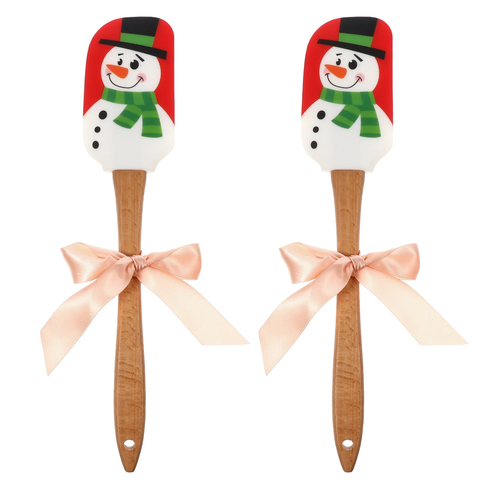 

2 Pcs Christmas Silicone Spatula Wooden Handle for Baking Mixing Cream Butter Scraper Easy Clean Fun Holiday Gift Kitchen Gadget