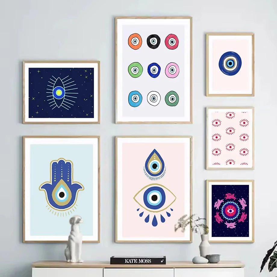 AA Abstract Evil Eye Turkish Hamsa Minimal Wall Art Canvas PostersPainting And Prints Boho Wall Pictures For Living Room Decor