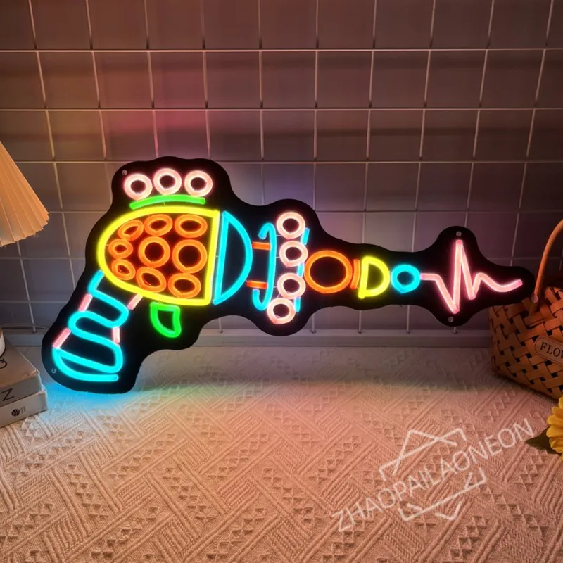 Cotton Candy Gun Light Up Neon Sign Killer Klowns from Outer Space Halloween Neon LED Halloween Decoration  Wall Decor Gift