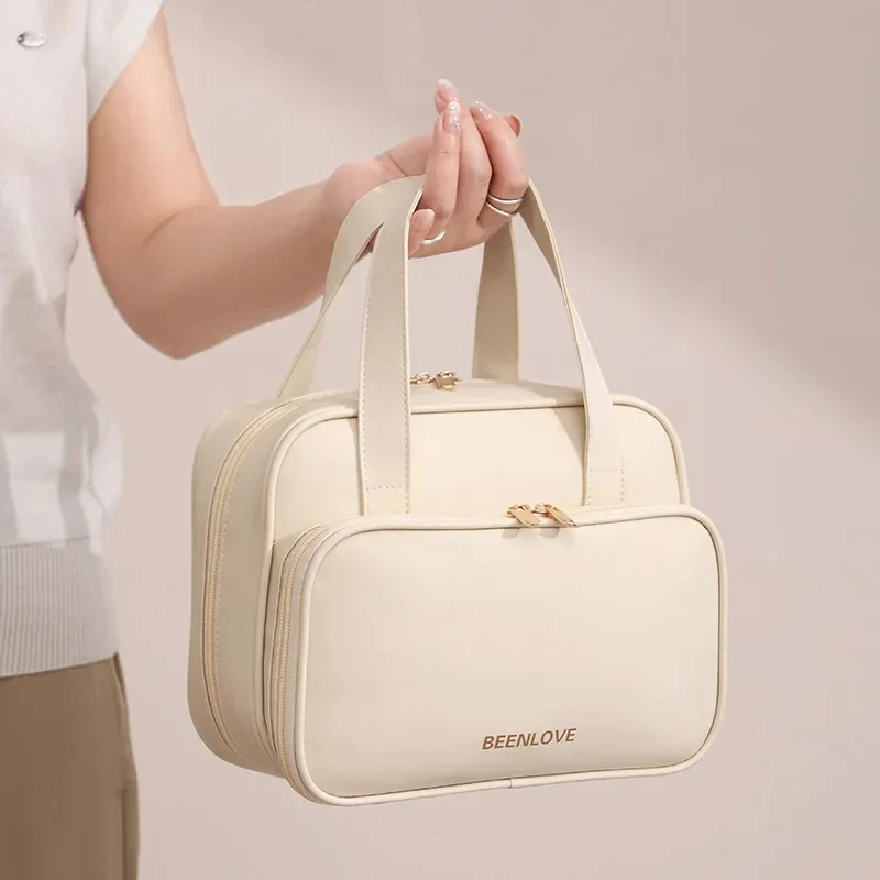 حقيبة يد نسائية مقاومة للماء لتخزين مستحضرات التجميل ومضادة للغبار وحقيبة يد للمكياج للسفر متعددة الوظائف مع مقبض منظم للعناية بالبشرة #4