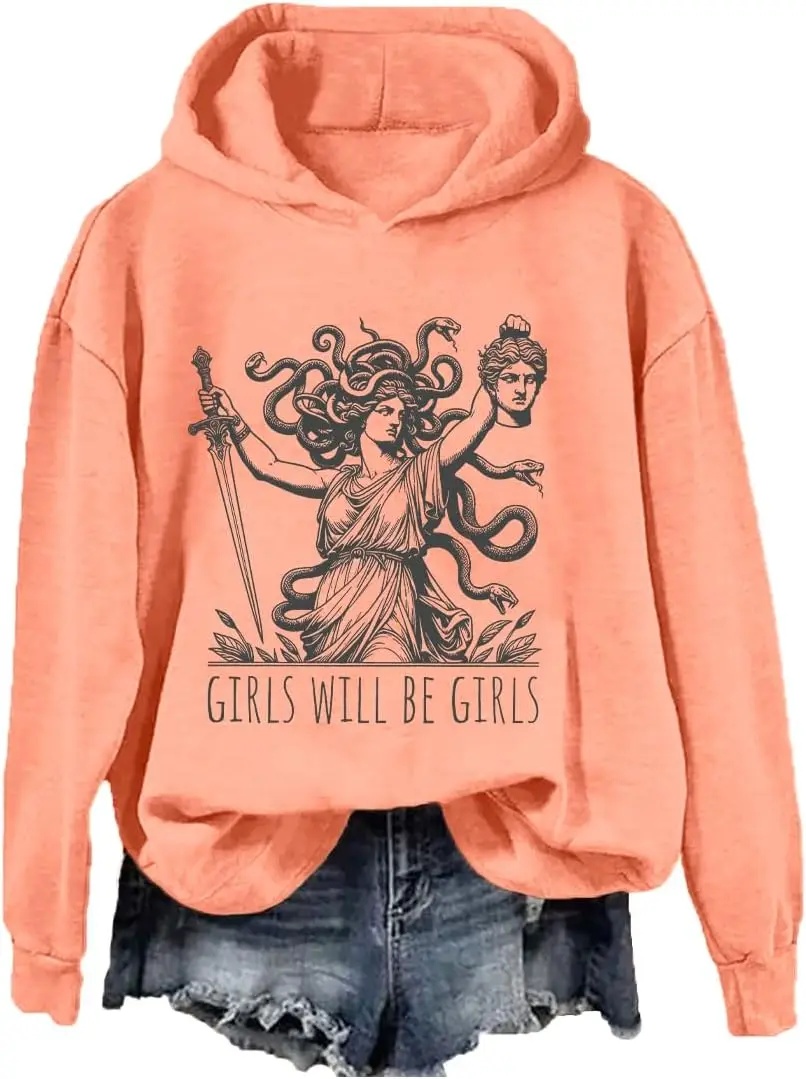 Girls Will Be Girls Sweatshirt Witch Halloween Women's Vintage Graphic Long Sleeve Shirt