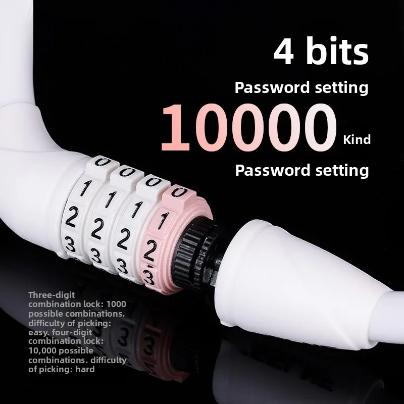 قفل الدراجة مضاد للسرقة، محمول مكون من 4 أرقام، قفل بكلمة مرور، قفل كابل الدراجة الجبلية، ملحقات معدات ركوب الدراجات #3