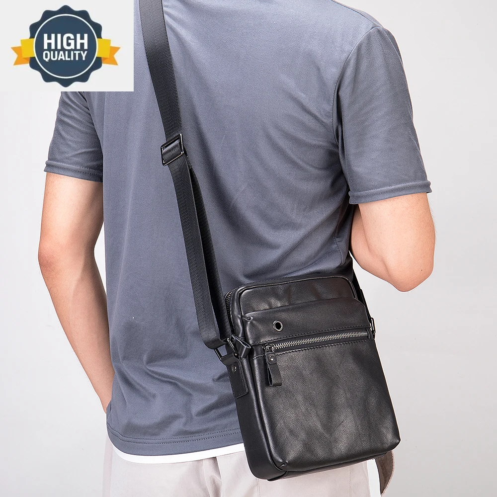 Bandolera de piel de vaca para hombre, bolso informal de hombro de cuero s, producto de tendencia, mis pedidos, 8717