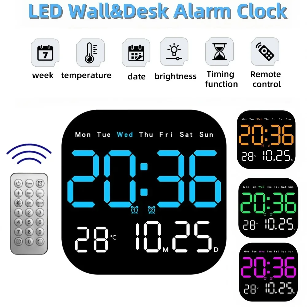 

LED Digital Wall&Desk Alarm Clock – Dimming/Date/Day of Week/Temp Display，Home Decorations Item,Battery or USB Powered