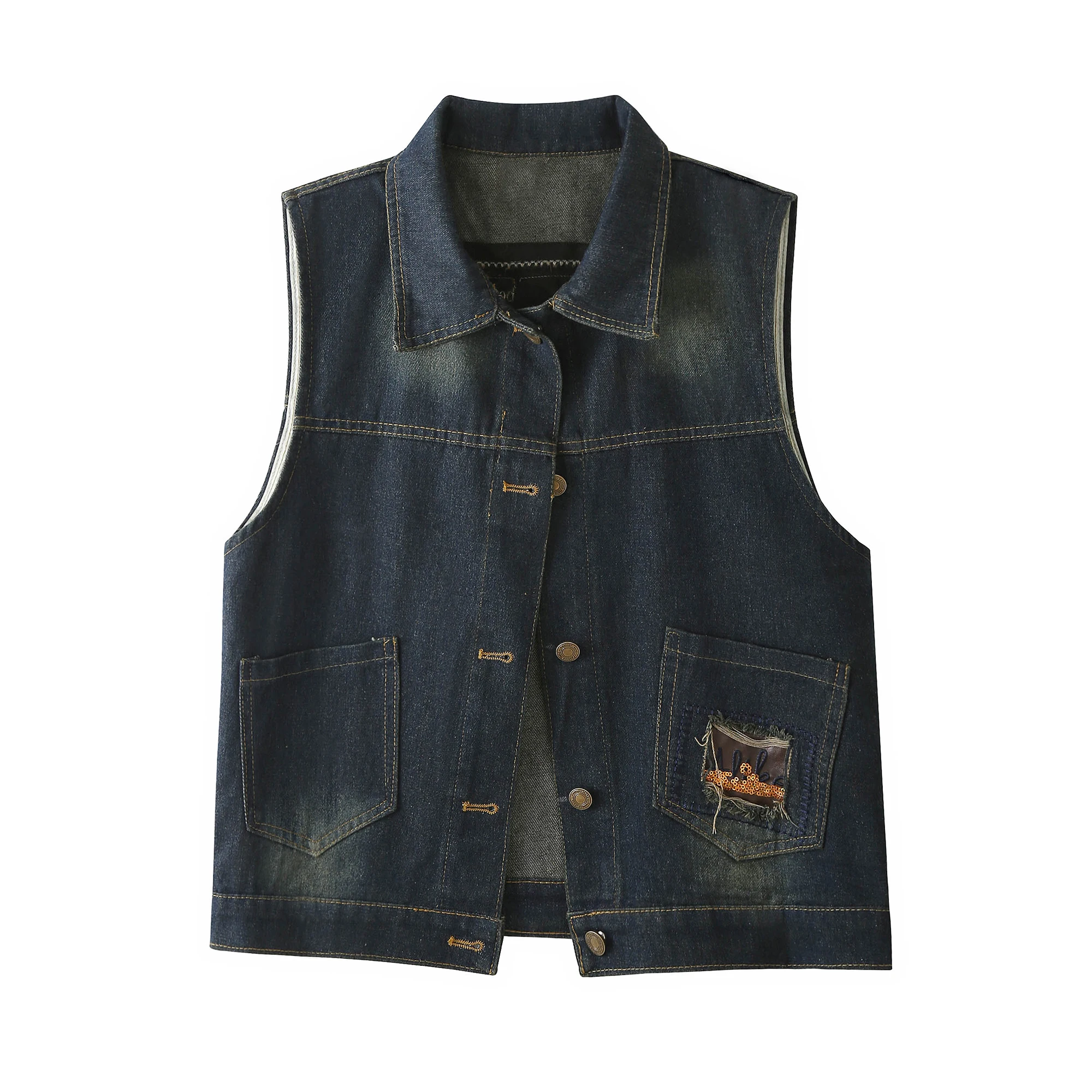 Ceco Vaquero Retro Desdo para Mujer, Chaqueta sin Mangas, Moda Otoño 2025, Ajuste Entallado, Prenda Exterior para Comb...