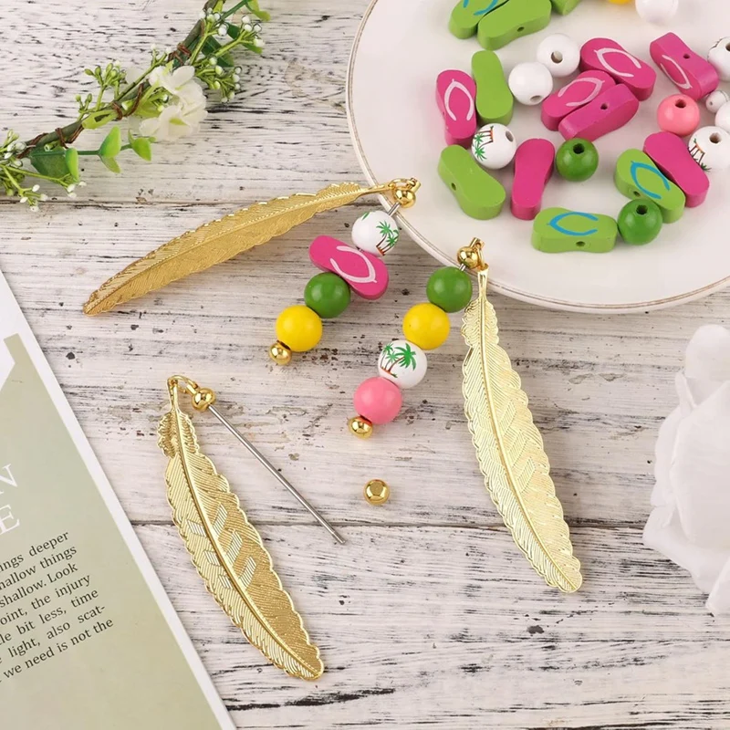 30Pc DIY Beadable Bookmarks,Blank Bar With Featherpendant Beaded Page Holder Book Mark Craftmaking Kit For Book Lovers