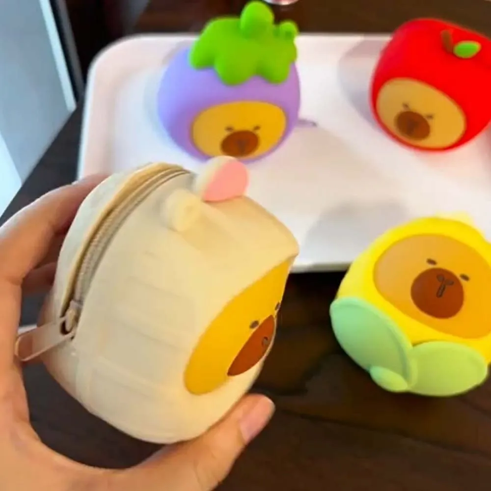 المحمولة الخضار كابيبارا الحقيبة الكرتون الإبداعية حبل معلق حقيبة التخزين حلقة رئيسية صغيرة مستديرة سيليكون محفظة نسائية للعملات المعدنية الرجال #1