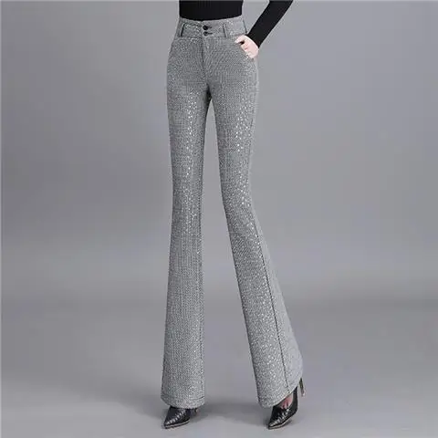 Pantaloni da donna 2024 primavera e autunno SlimSlit Bottom dritto a vita alta Y2k pantaloni a zampa d'elefante da donna Pantalones Mujer J03