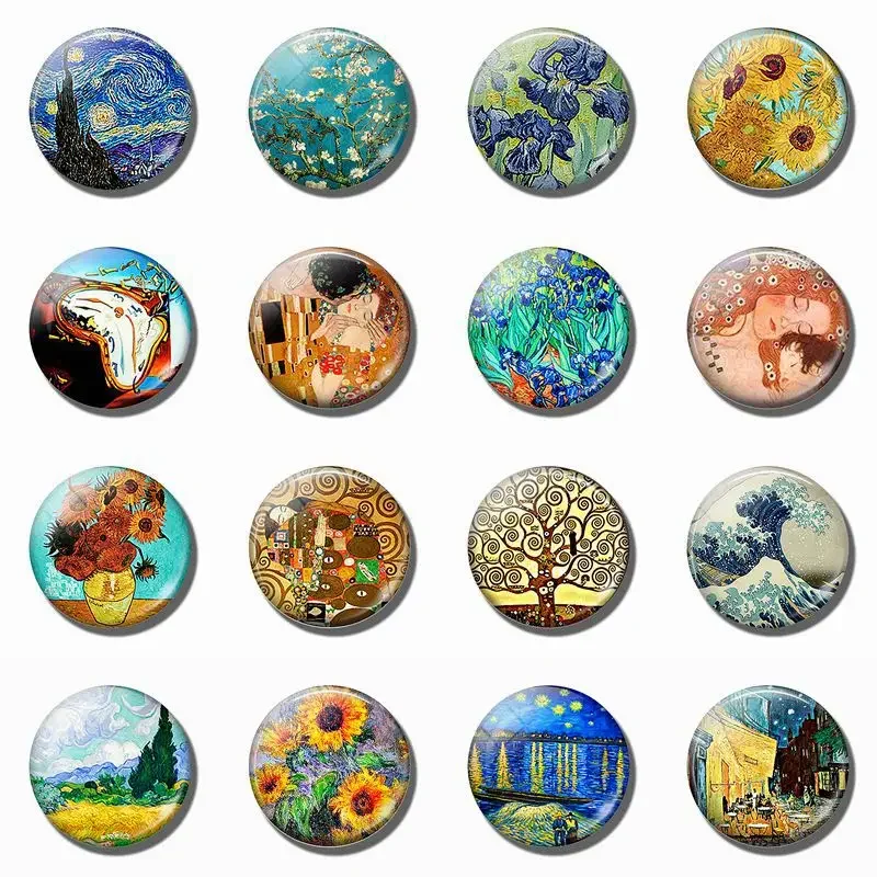 World Famous Painting Picture Cabochon Glass 25mm Round Flat Back Glass Cabochon DIY Jewelry Making Handmade Jewelry Accessories