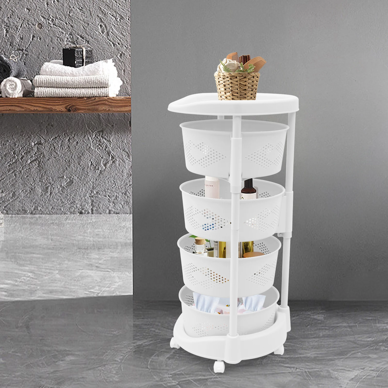 

4-Tier Rotating Storage Rack Removable Kitchen Cupboard Rotating Shelf White for Kitchen Living Room Bathroom
