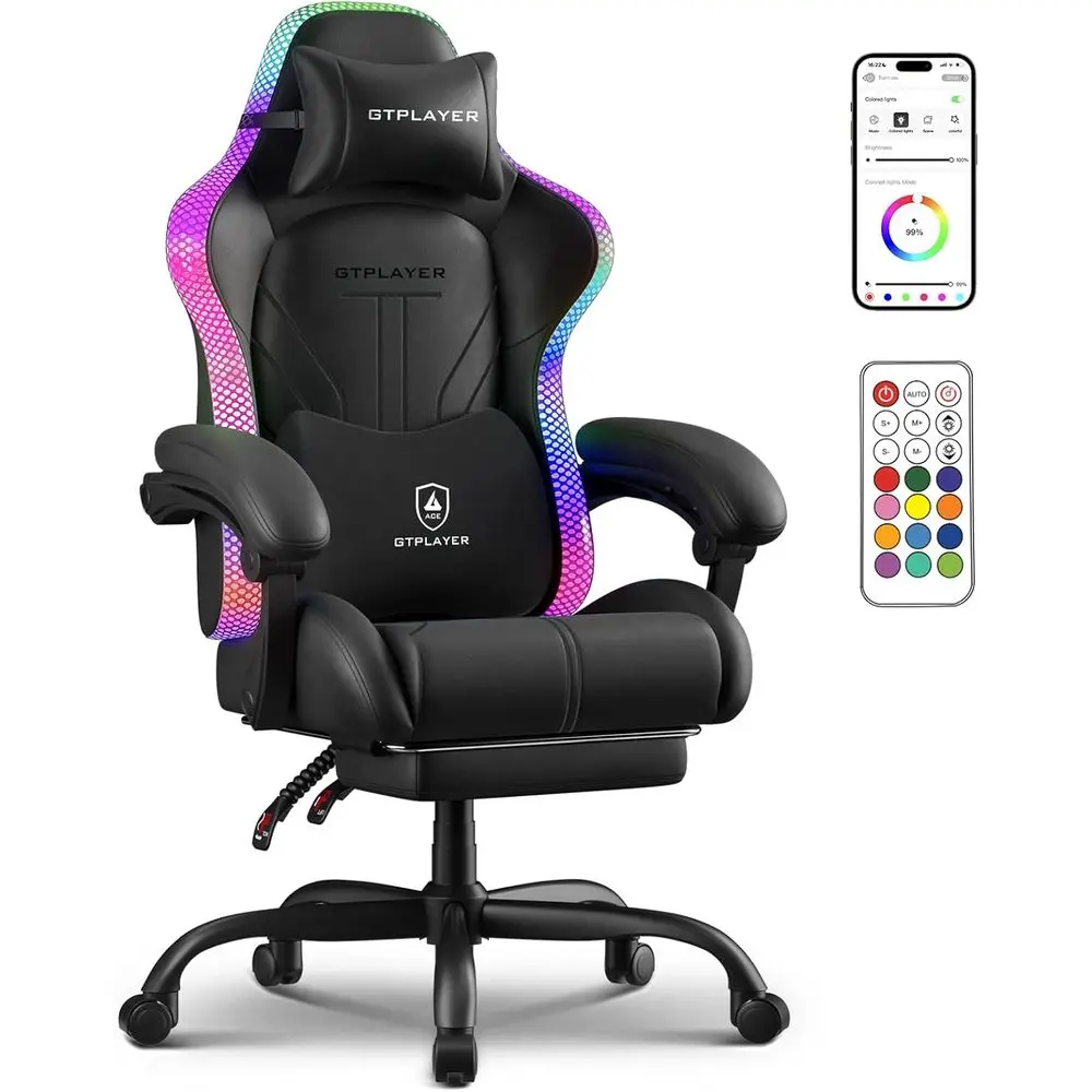

Gaming Chair, Computer Chair with RGB LED Lights, High Back Ergonomic Chair or Adults with ootrest, Reclining Oice Chairs, Linka