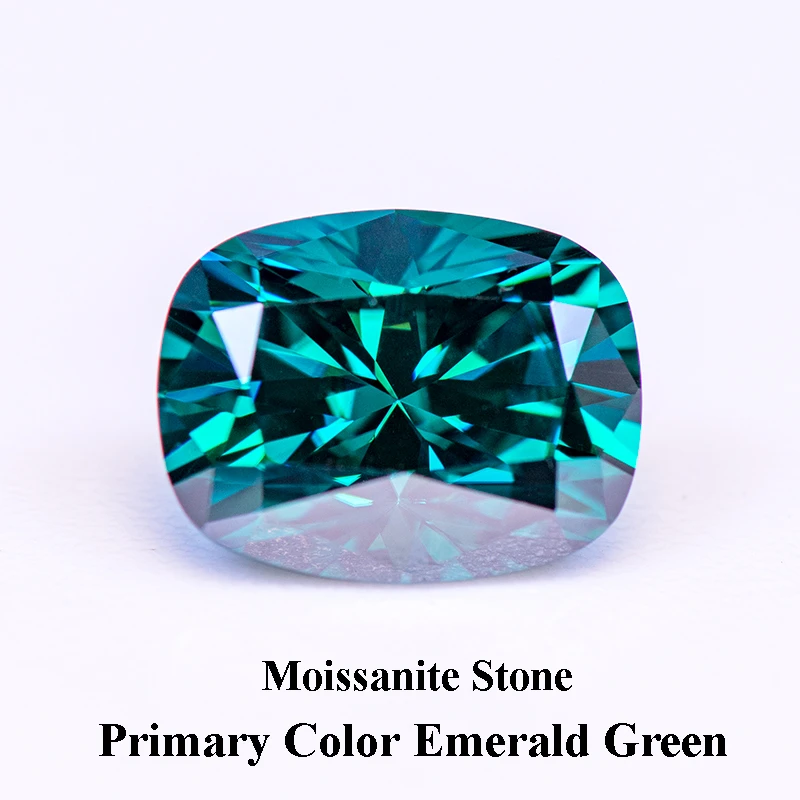 Moissanite Stone Primary Color Emerald Green Cushion Cut Lab Grown Gemstone for DIY Charms Jewelry Makingwith GRA Certificate