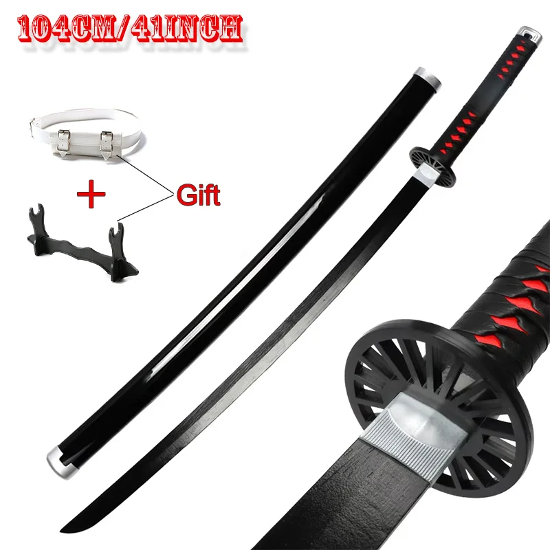 104Cm Cosplay Anime Demon Slayer Katana Sword Kimetsu No Yaiba Wooden Weapon Sword Toy Katanas Comes With A Stand And Belt.