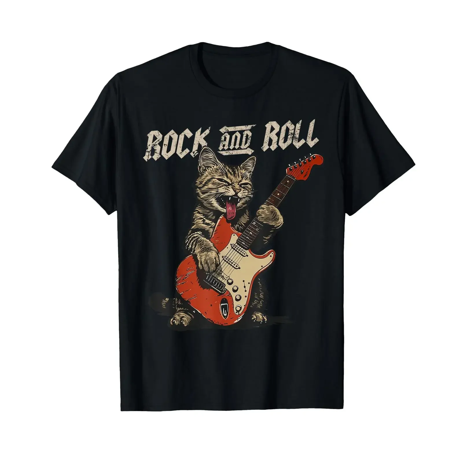 Rock N Roll Guitar Cat Retro Guitarist Vintage Music T Shirt vintage Washed designer clothes homme Slightly Stylish