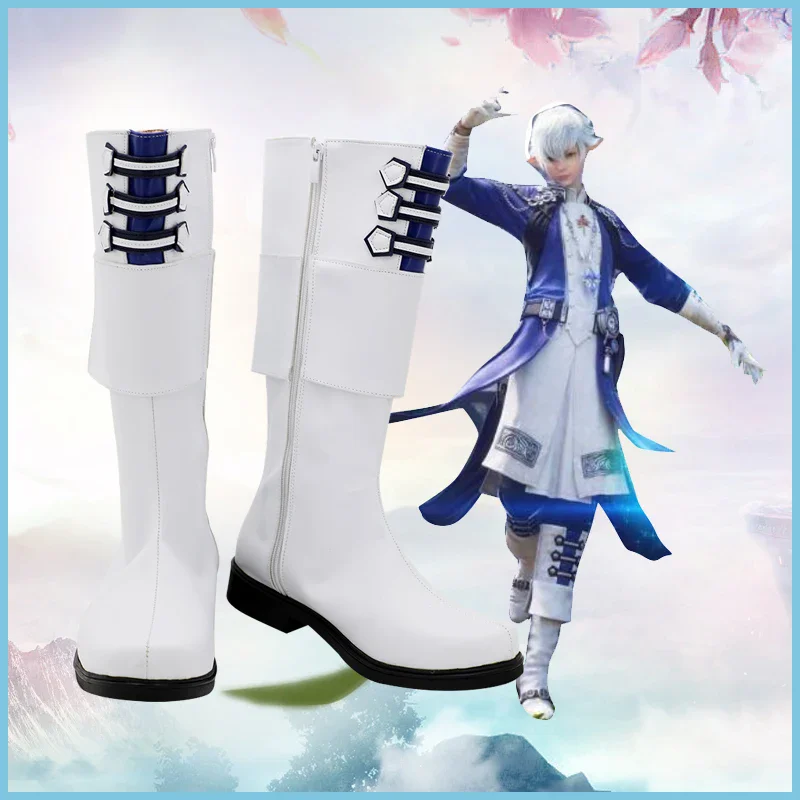 

Game Alphinaud Leveilleur Cosplay Boots High Heel PU Leather Shoes Halloween Cosplay Alphinaud Prop Custom Made