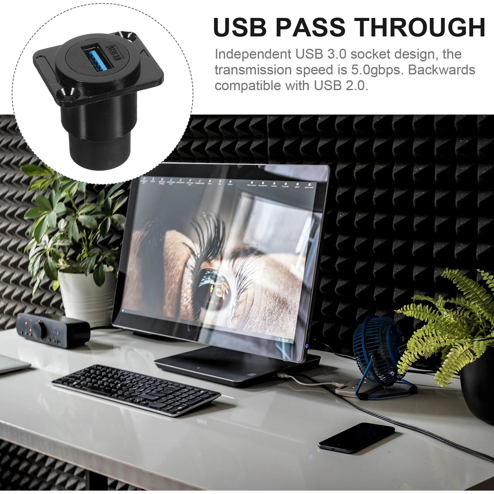 Soket Panel tetap, konektor sekat perempuan Adapter USB Coupler Adapter 30 Mount hitam untuk Transfer Data