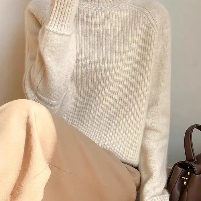 سترة صوفية محبوكة سميكة للنساء، طبقة أساسية فضفاضة، بلوزة صوفية مع تطريز زهور، أزياء الخريف للسيدات