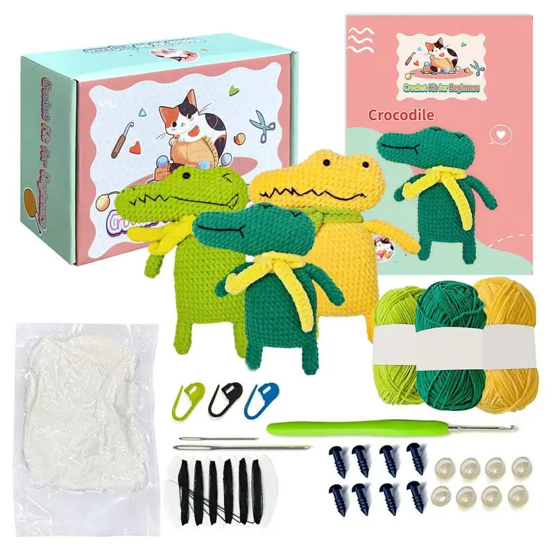 Crochet Kits For Adults Art Supplies Knitting Crochet Kits Cartoon Crocodile Crocheting Kit With Step-By-Step Tutorials Knitting