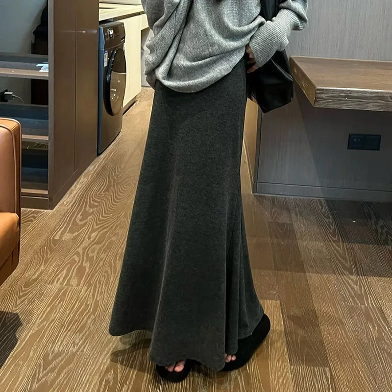 

Women's Skirts Autumn Knit Mermaid Skirt Casual High Waist Long Midi Skirt Elegant Slim Fit Bodycon Pencil Skirts Female Clothes