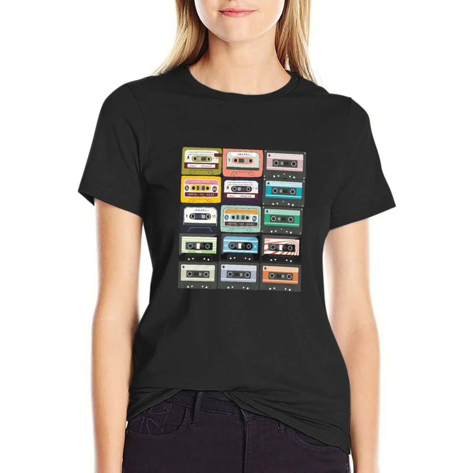 Casette Tape Mixtape Retro-Produkt T-Shirt weibliche Kleidung süße Tops plus Größe Tops Grafiken Frauen Sommer Blusen 2024