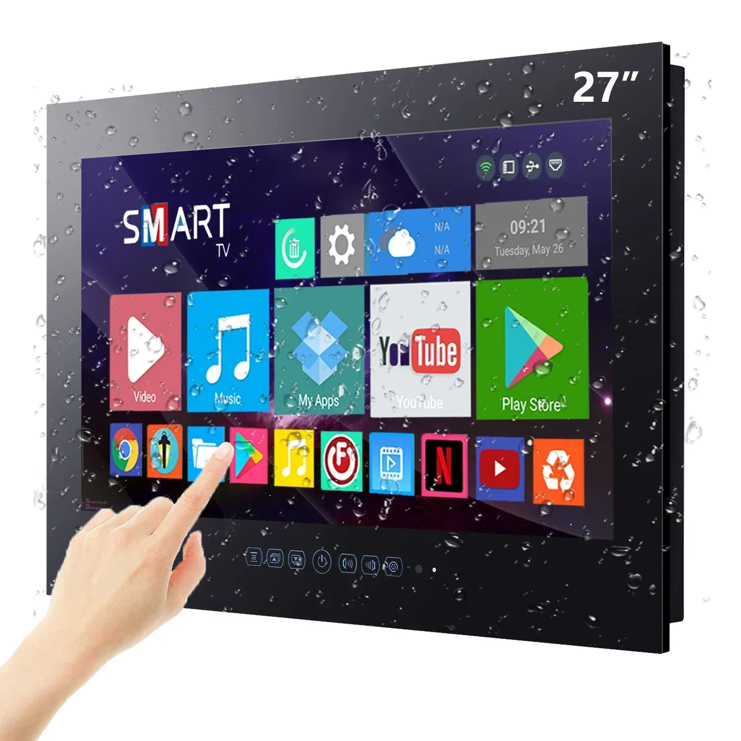 

27 Inch Smart Touch Screen TV for Bathroom IP66 Waterproof Android Television(Black)