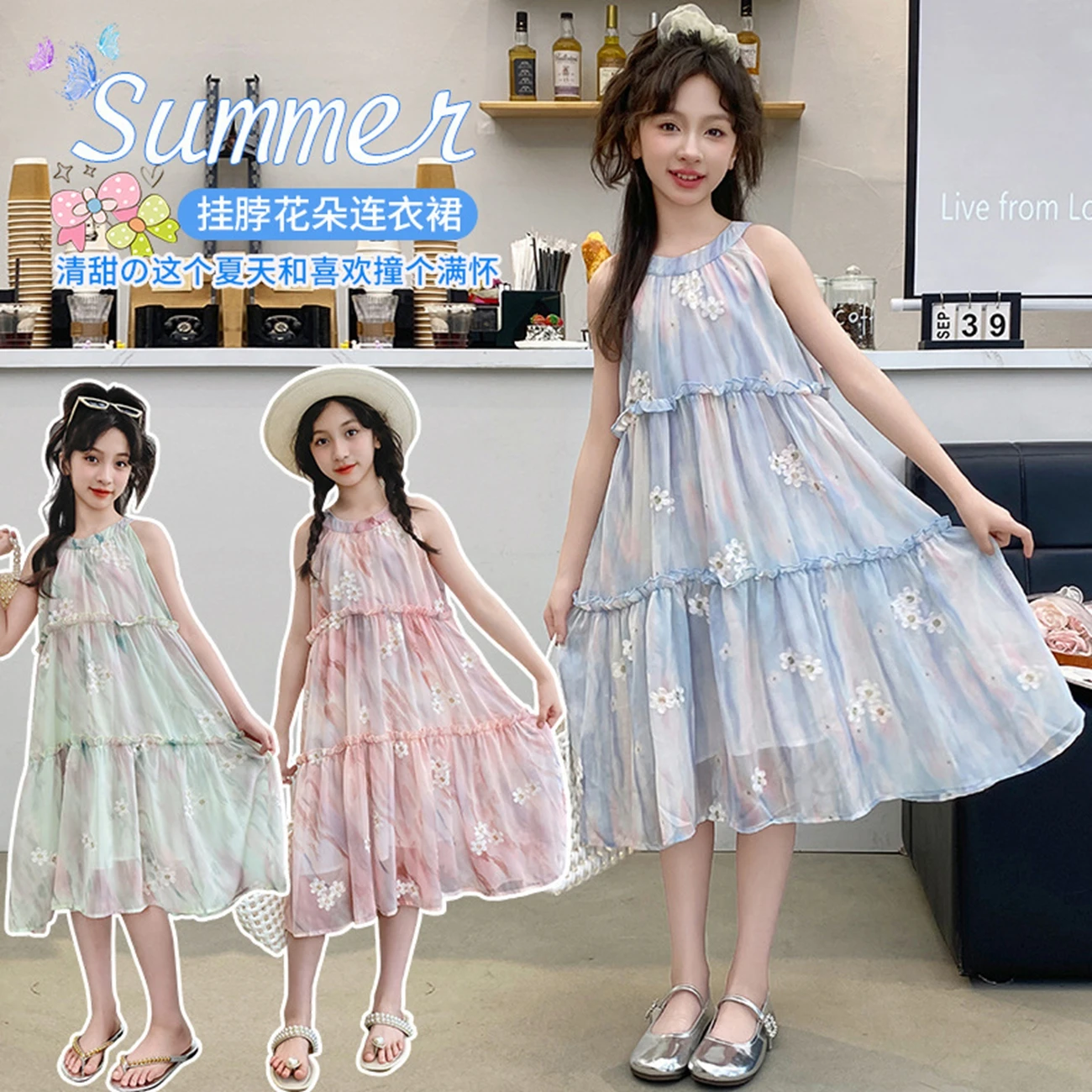 

Летнее платье принцессы в пляжном стиле для девочек, легкая шифоновая юбка, детская повседневная одежда, новая модель 2025 года