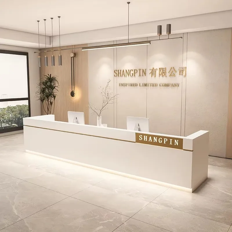 Furniture Hairdressing Reception Help Desk Shop Service Counter Salon Exhibitor Cosmetics Luxurious Office Bureau Wooden Spa