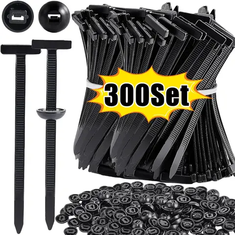 300세트 나일론 범용 케이블 타이 버클 헤비 듀티 셀프 록킹 지퍼 타이 홀더 핀 패스너 포함 자동차 바디 UV 저항 지퍼타이